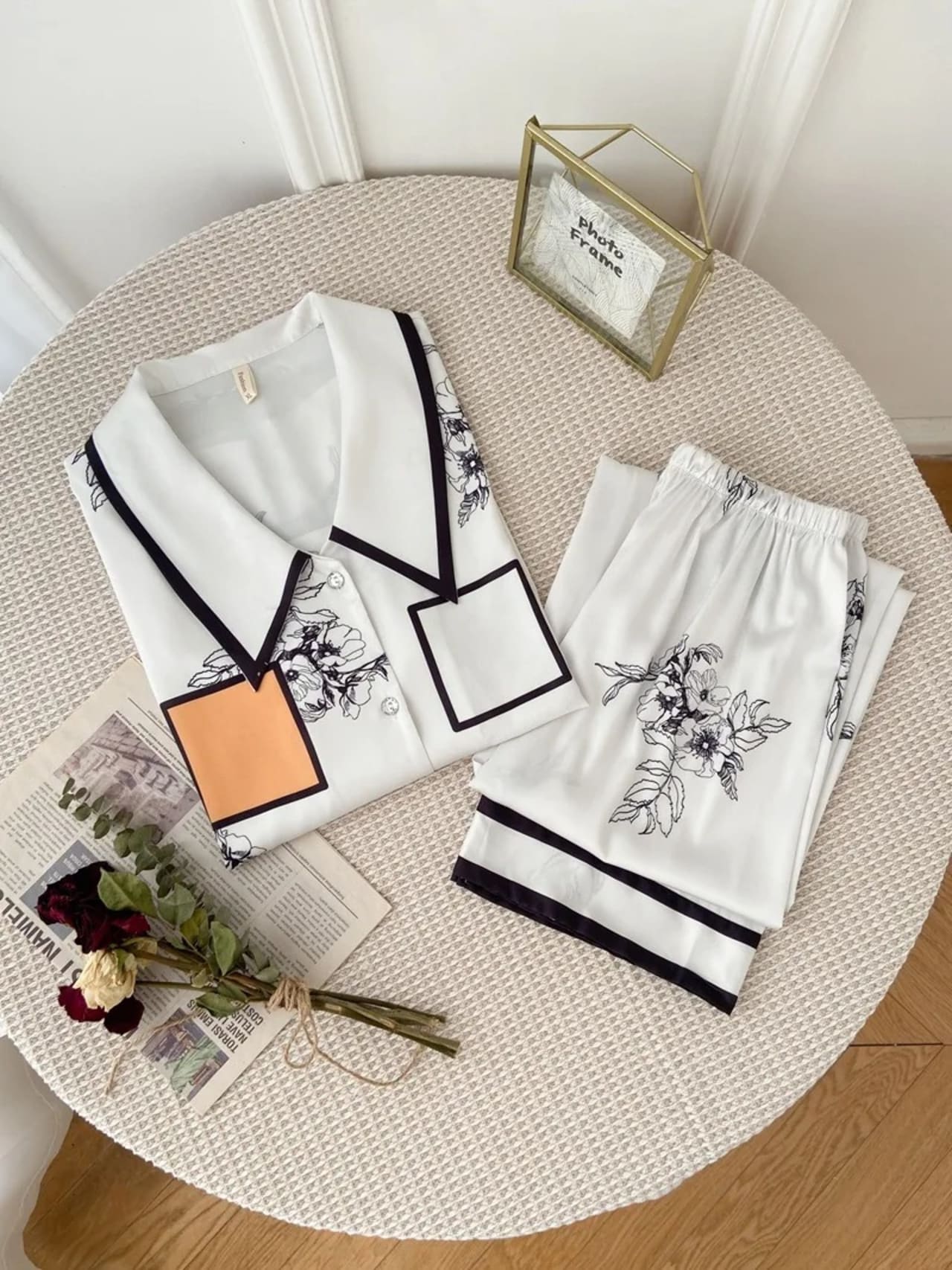 ผู้หญิง2PCS ชุดนอนใหม่ Sleep ชุดพิมพ์ดอกไม้แขนยาว Loungewear ผ้าซาตินบ้านเสื้อผ้าชุดนอน Intimate ชุดชั้นใน