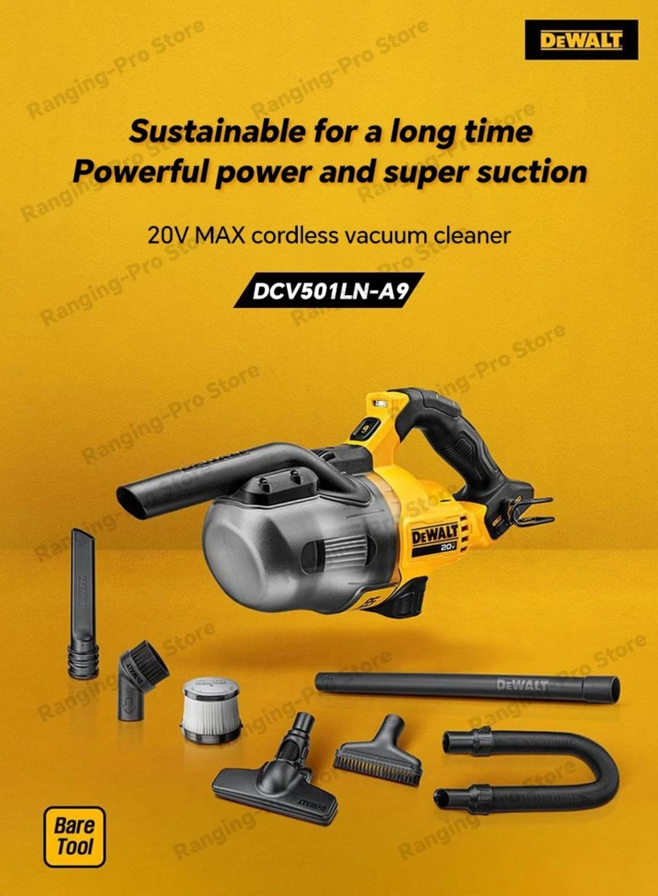 DeWalt เครื่องดูดฝุ่นมือถือไร้สายเครื่องดูดฝุ่นอุตสาหกรรม20V, เครื่องดูดฝุ่น DCV501LN ชาร์จได้พร้อมอุปกรณ์เสริมเครื่องมือไฟฟ้า