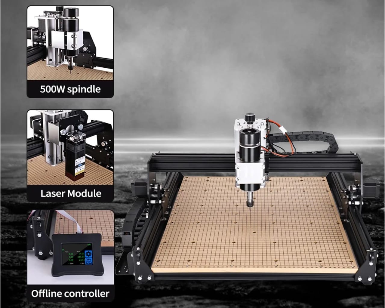 เครื่องตัด3แกนเครื่องแกะสลักเลเซอร์500W แกนหมุน CNC เราเตอร์ไม้โลหะ PCB เครื่องกัดและแกะสลักอะคริลิกแบบ DIY
