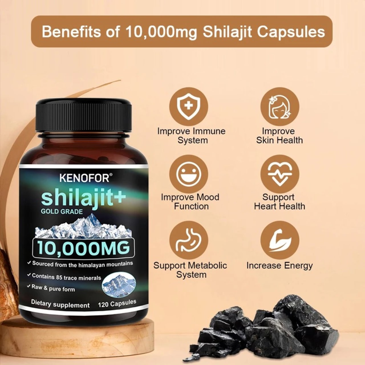 อาหารเสริม shilajit ออร์แกนิกบริสุทธิ์กรดฟูลวิคและแร่ธาตุติดตามสำหรับผู้ชายและผู้หญิงพลังงานและภูมิคุ้มกันของกระดูกทางปัญญา