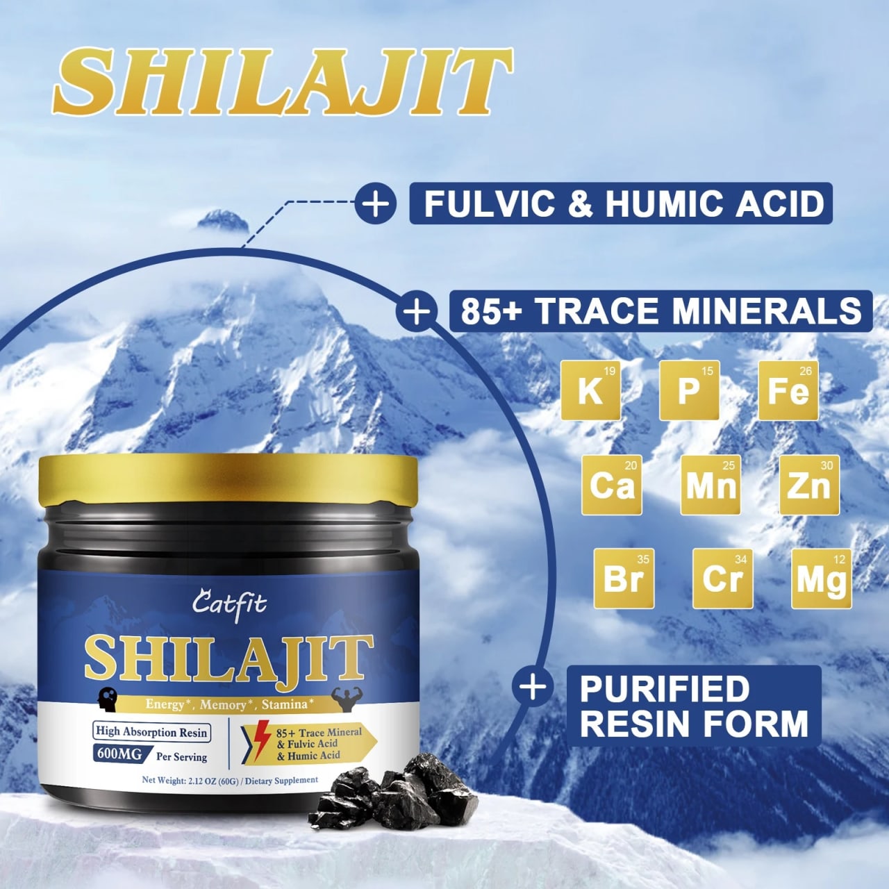 Shilajit เรซิ่นของแท้100% แท้จากหิมาลัยความงามสมองความจำพลังงานคิดความสมดุลของฮอร์โมนกรดฟุลวิคไดเอท