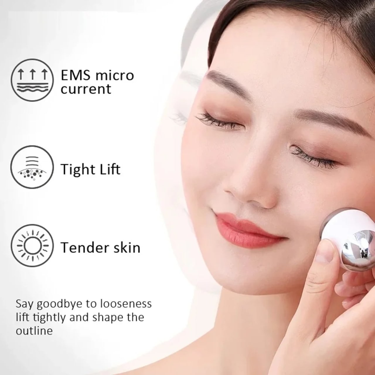 เครื่องมือเสริมความงามคืนความอ่อนเยาว์ด้วยรังสีอินฟาเรด EMS เครื่องนวดหน้าแบบสั่นผิวอ่อนโยนต่อต้านริ้วรอย