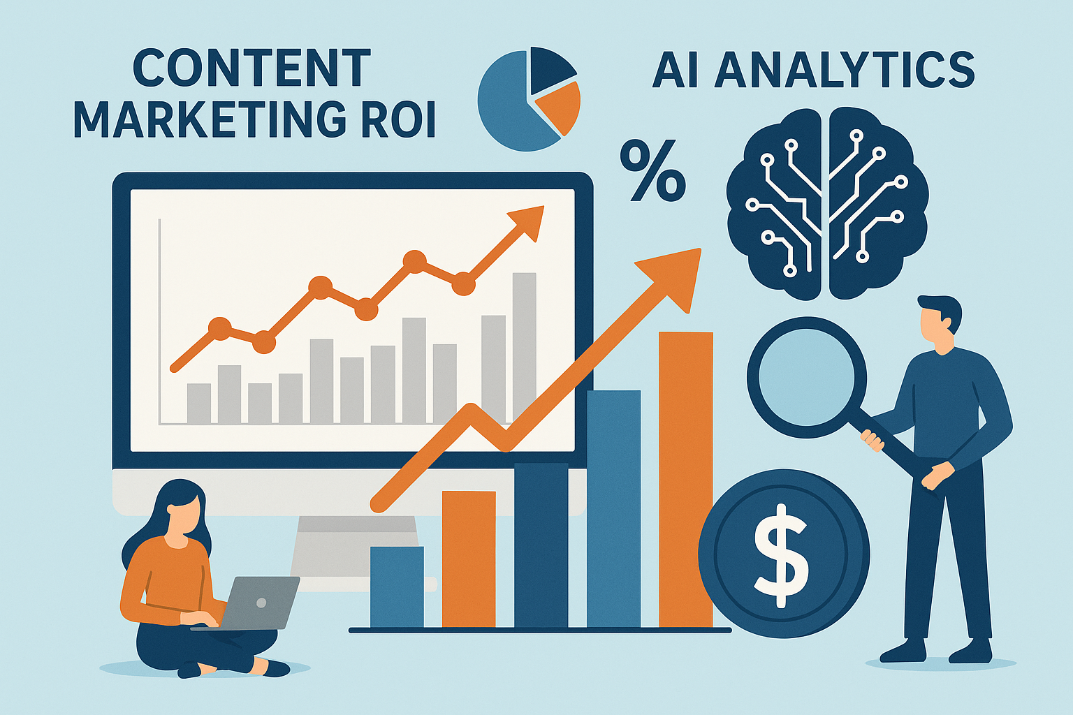 Futuristic business scene with AI analytics screens representing ROI benefits