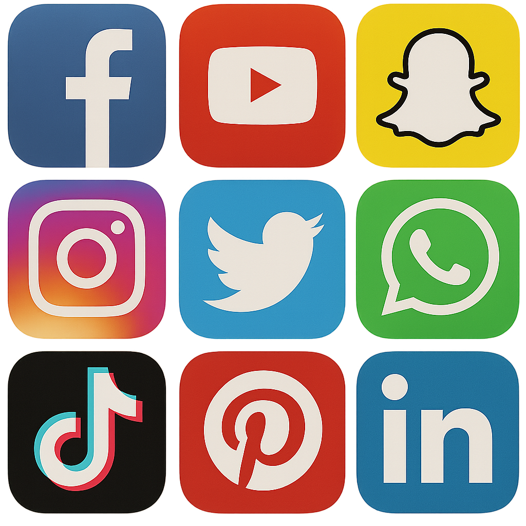 A collage of popular social media app icons like Facebook, Instagram, X, and LinkedIn, interconnected with lines and user engagement symbols, representing a strategic social media presence.