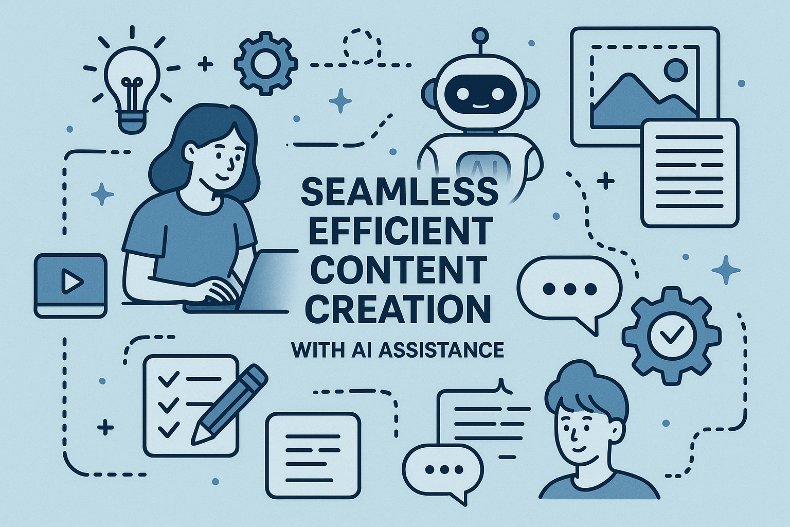 An individual confidently overseeing an AI-powered content creation process on a digital interface, with various blog posts being efficiently generated and managed.