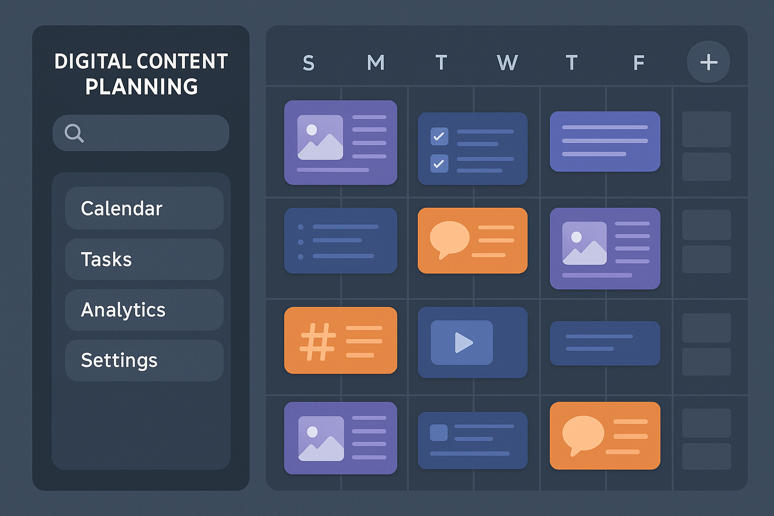 Futuristic digital interface for content planning showing trend analysis graphs, keyword suggestions, and strategic outlines with glowing, holographic UI elements.