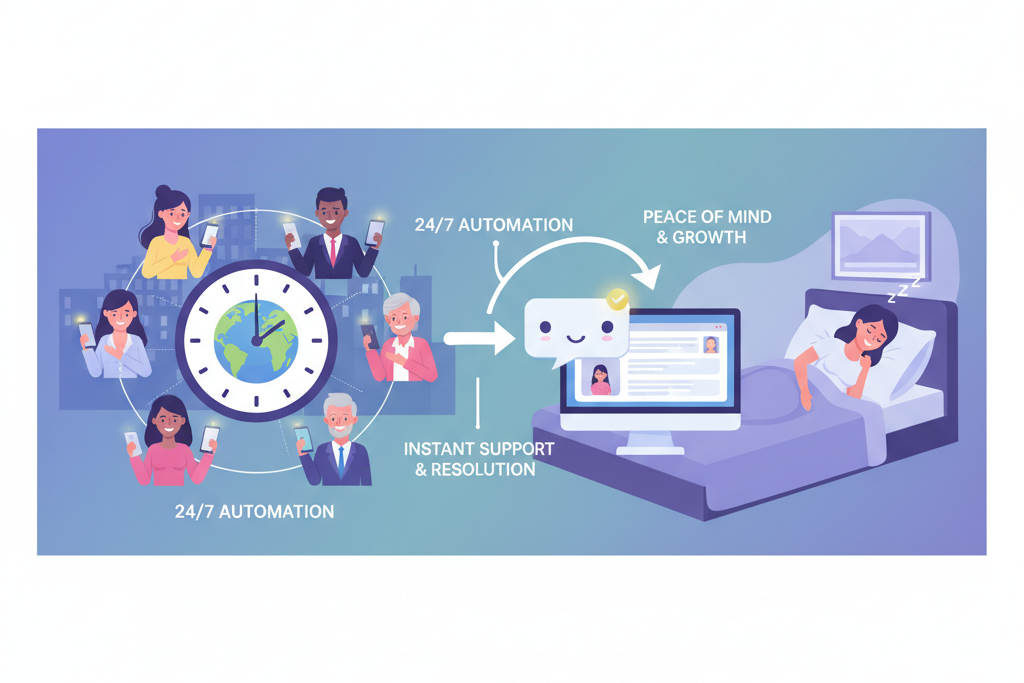 An abstract illustration of a chatbot providing assistance, representing its key benefits to small businesses