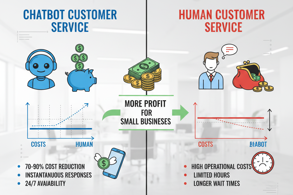 A glowing bar chart illustrating high chatbot ROI and efficiency statistics