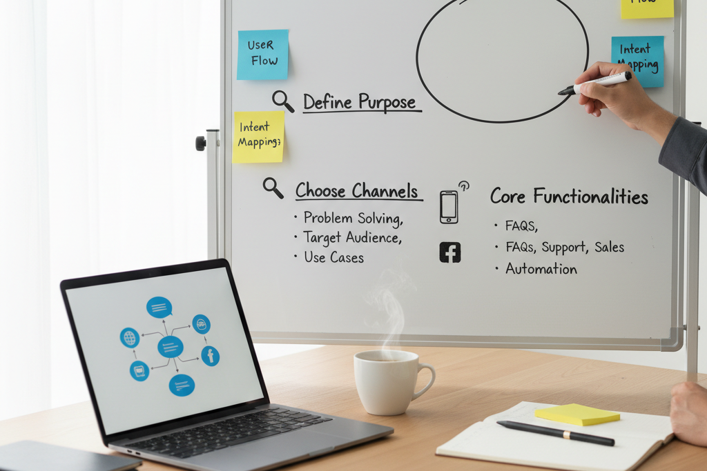 A flowchart diagram illustrating the step-by-step implementation process of a chatbot
