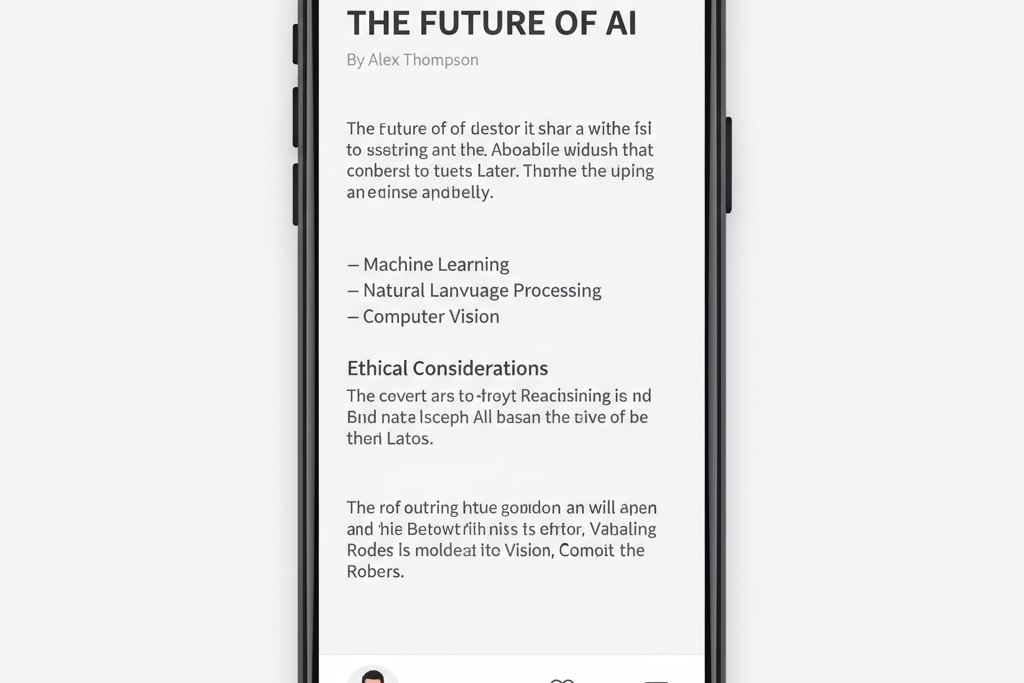 Visually demonstrating proper mobile typography with readable font sizes, line heights, and paragraph breaks on a smartphone screen.