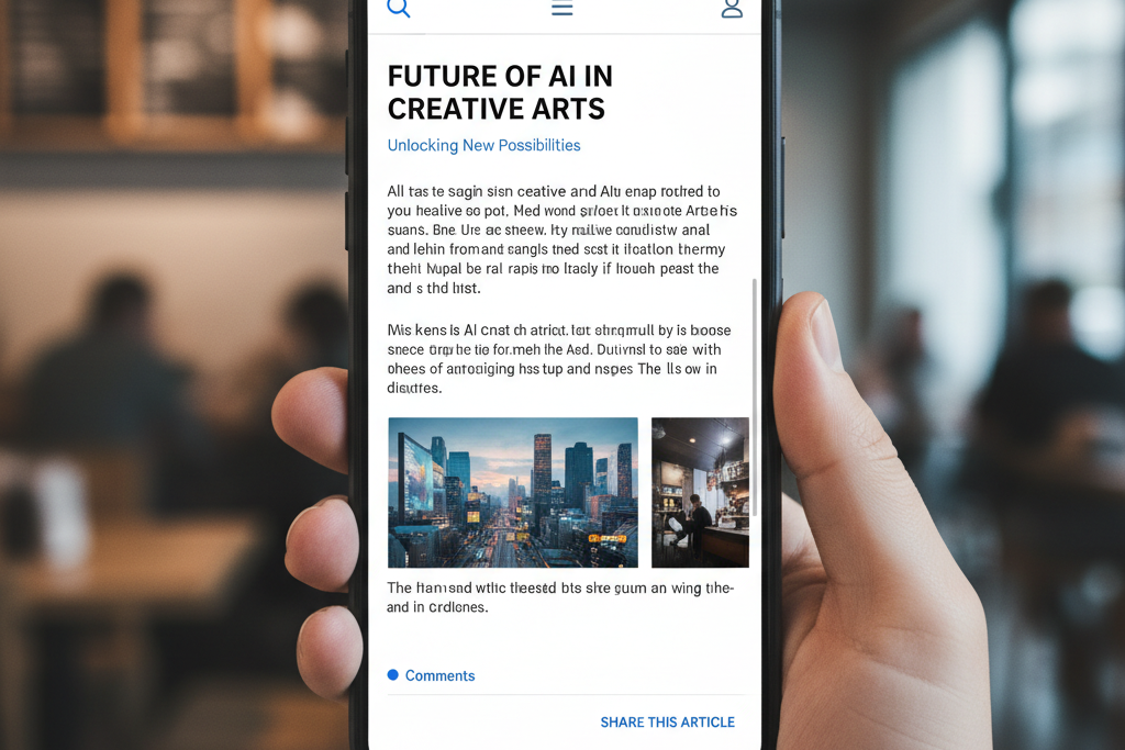Mobile phone screen showing a blog post with a clearly designed navigation menu, optimized touch targets, and readable text, avoiding common UX pitfalls.