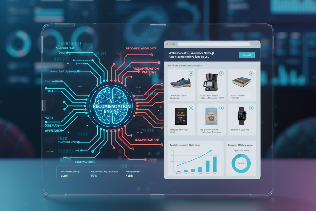 Abstract representation of AI algorithms processing data for recommendations