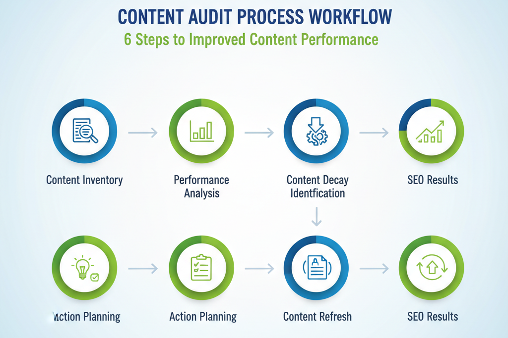 Flowchart illustrating the 6-step content audit process