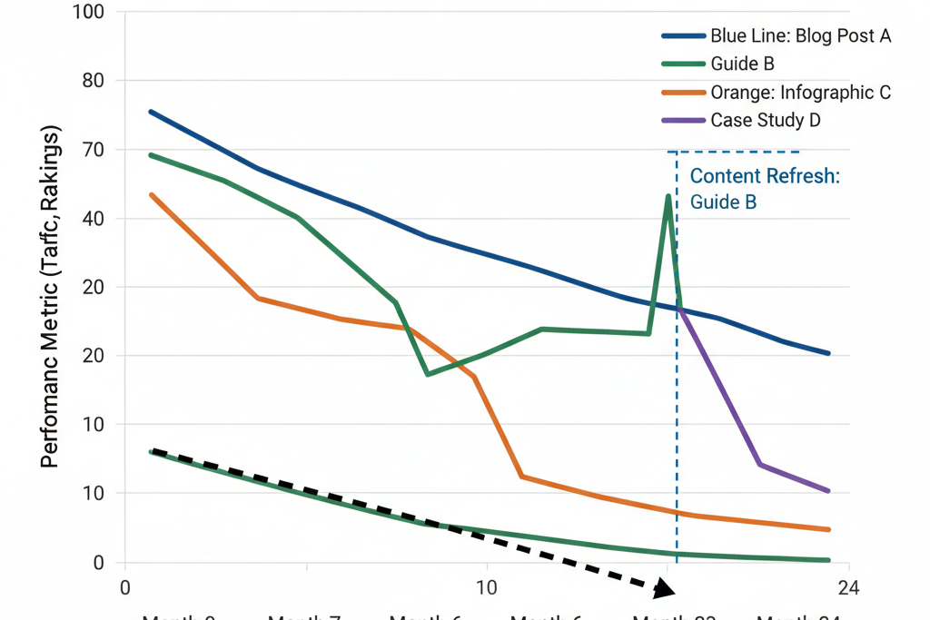 Graph illustrating a declining trend in website traffic over time