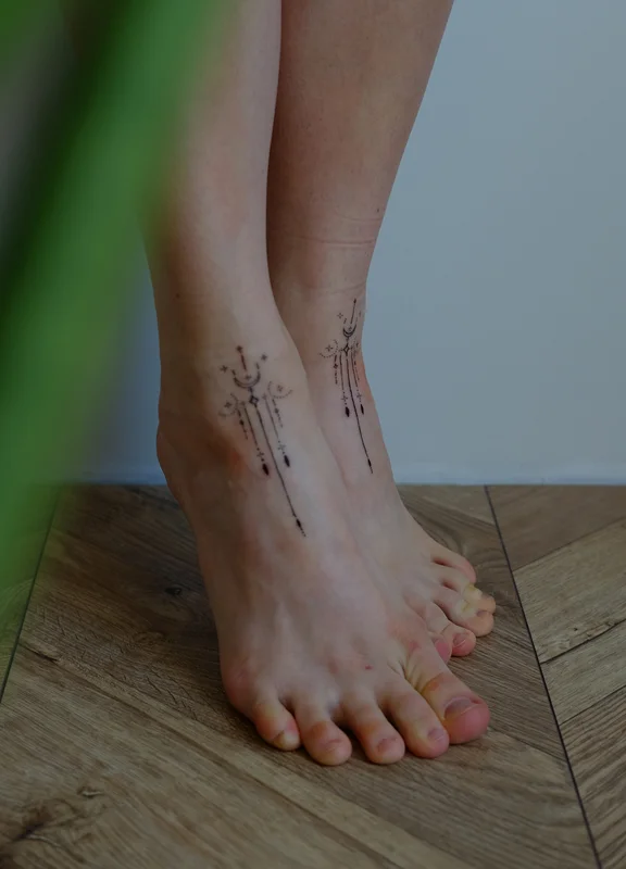Linework ornamental tattoo with thin lines