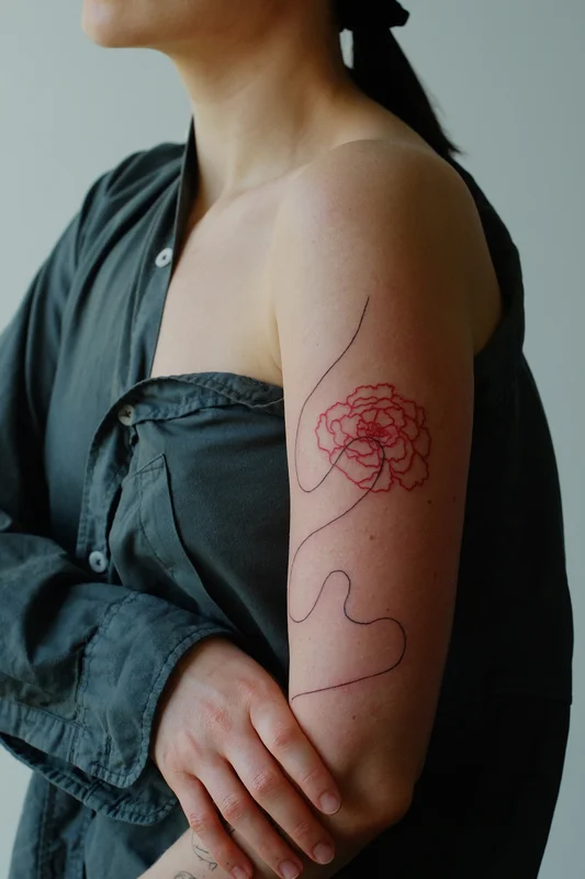 Marigold flower tattoo with abstract line