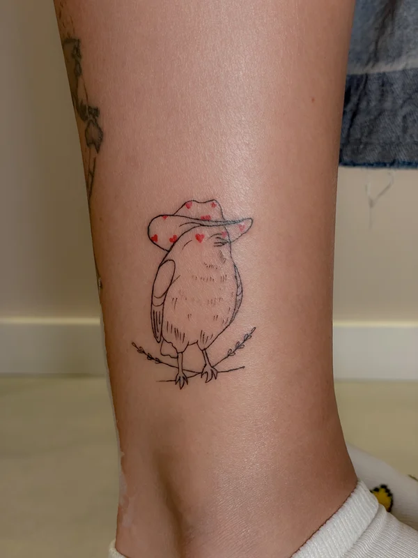sparrow cowboy mini tattoo with hearts