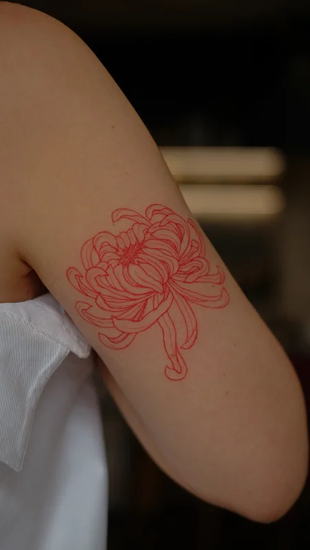 chrysanthemum tattoo on the shoulder