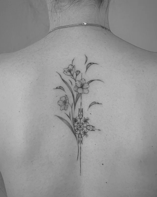 Tattoo with flowers and ornament