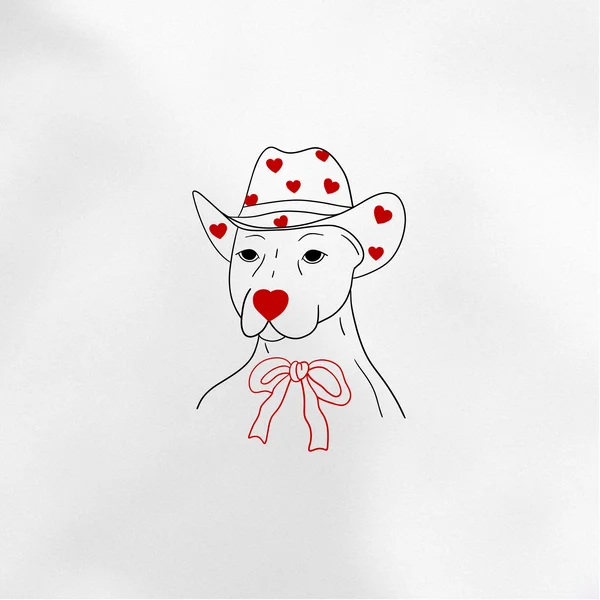 mini tattoo sketch  of a doberman in a hat with hearts