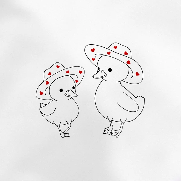 mini tattoo sketch of ducklings in hats