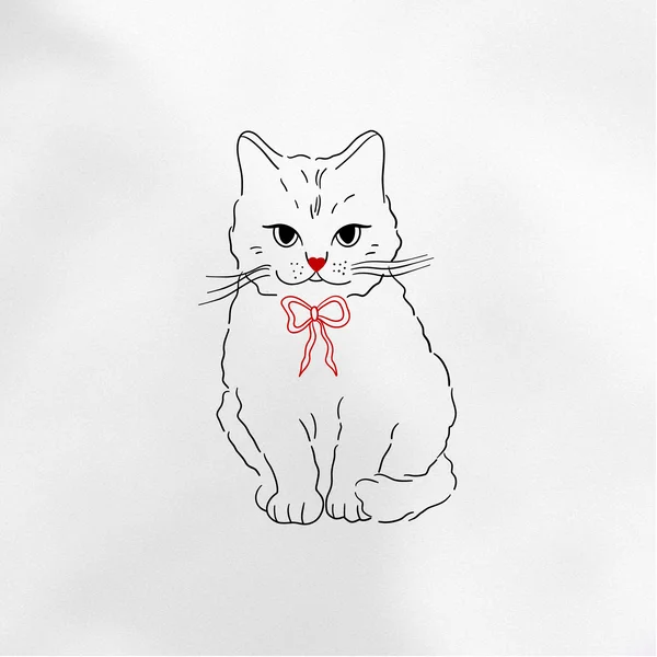 mini tattoo sketch of a cat with a bow