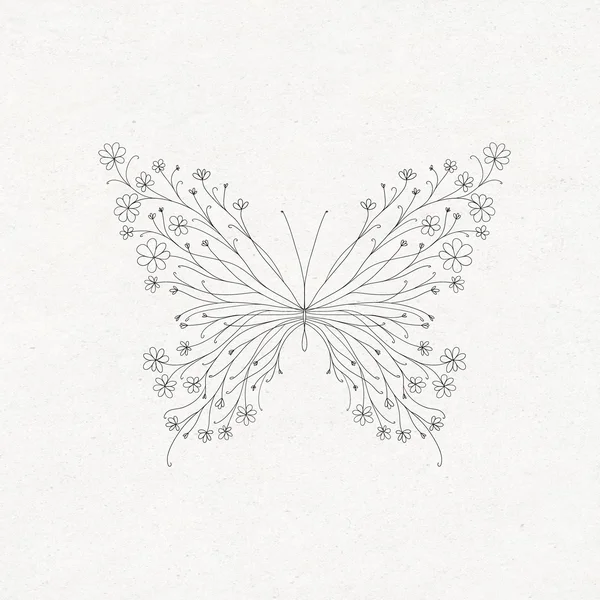Butterfly with flowers tattoo sketch
