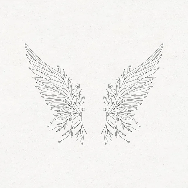 angel's wings with flowers tattoo sketch