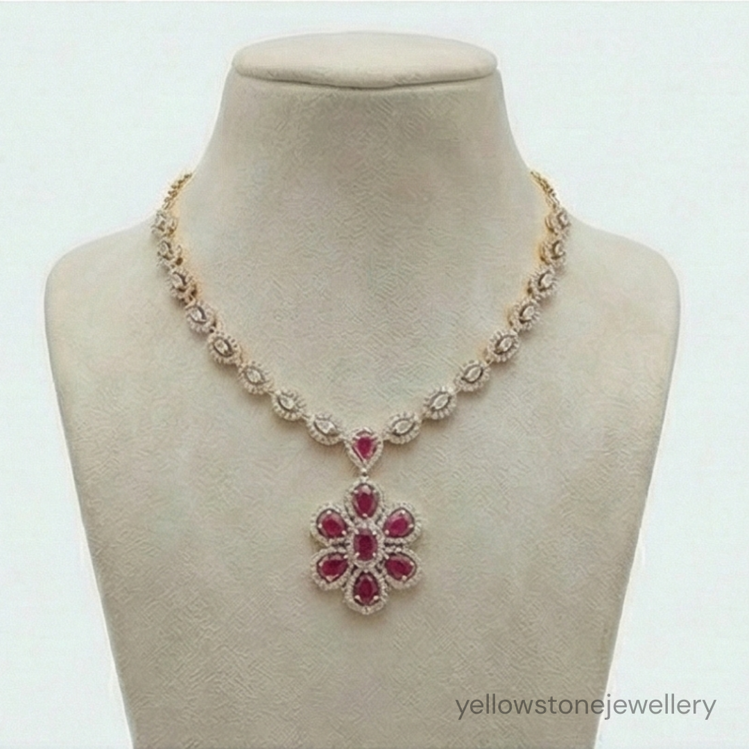 Artificial Ruby Necklace Set | Heavy Floral Pendant for Wedding & Parties