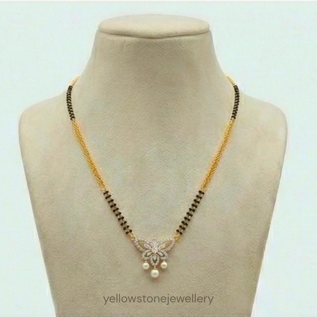 Gold Plated Short Mangalsutra with Marquise & Pear Cut AD Stones