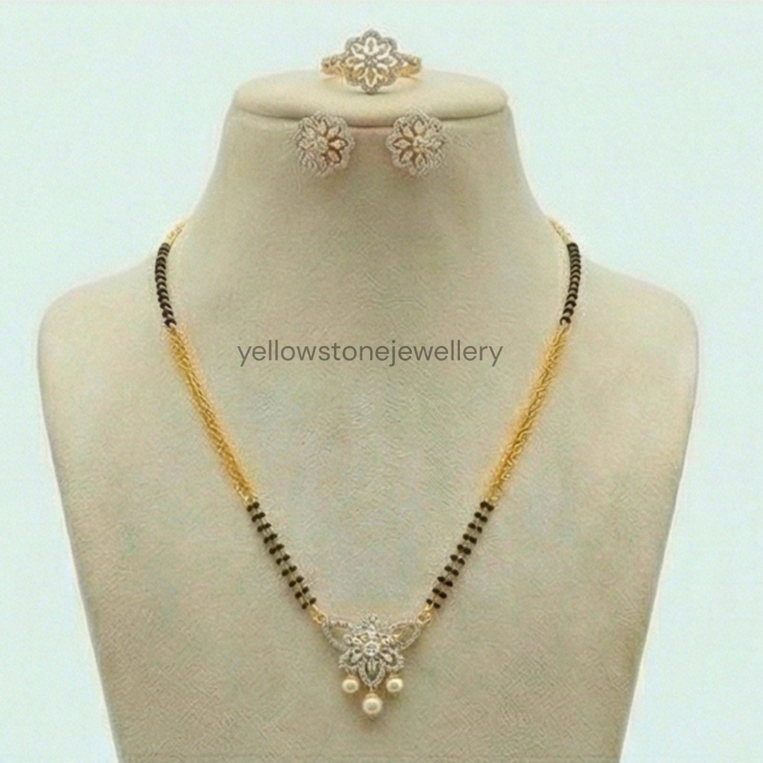 Modern Short Mangal sutra Necklace – Diamond Look with Pearls