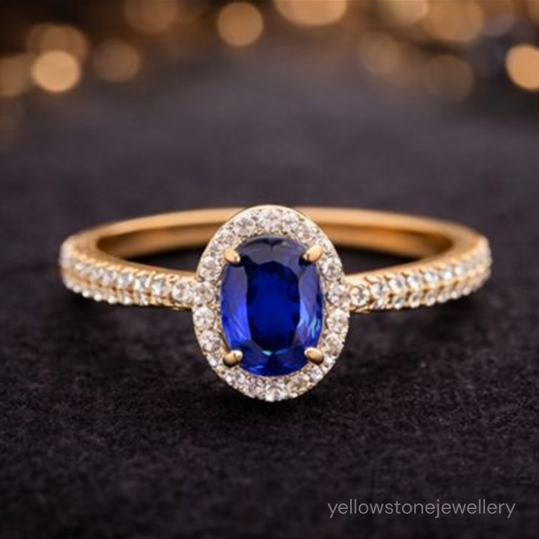 Artificial Sapphire Ring | Gold Tone CZ Engagement & Cocktail Ring