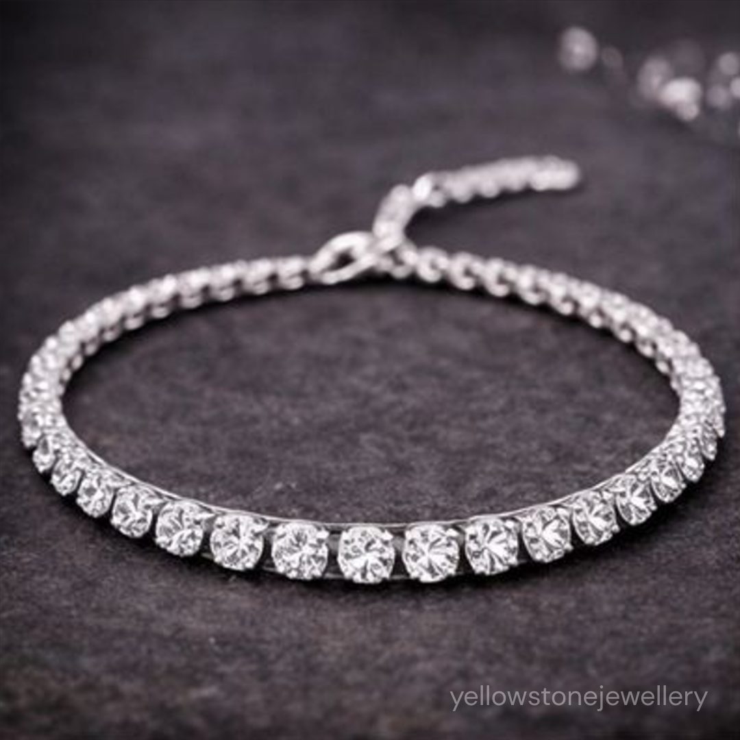 Silver Plated Classic American Diamond Tennis Bracelet (Adjustable)