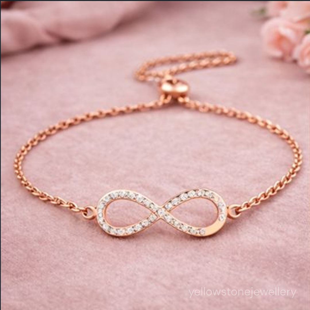 Artificial Rose Gold Bracelet | CZ Pave Infinity Charm & Adjustable Chain