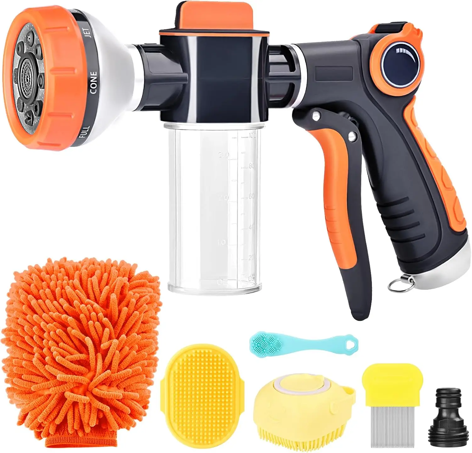 Pup Jet Dog Wash, 8 Way Spray Pattern Garden Hose Nozzle