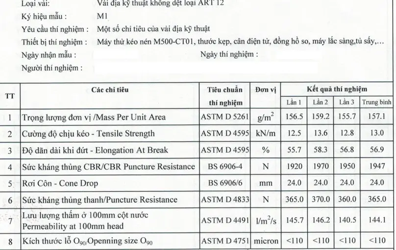 Tiêu chuẩn thí nghiệm vải địa - Nền móng cho hạ tầng