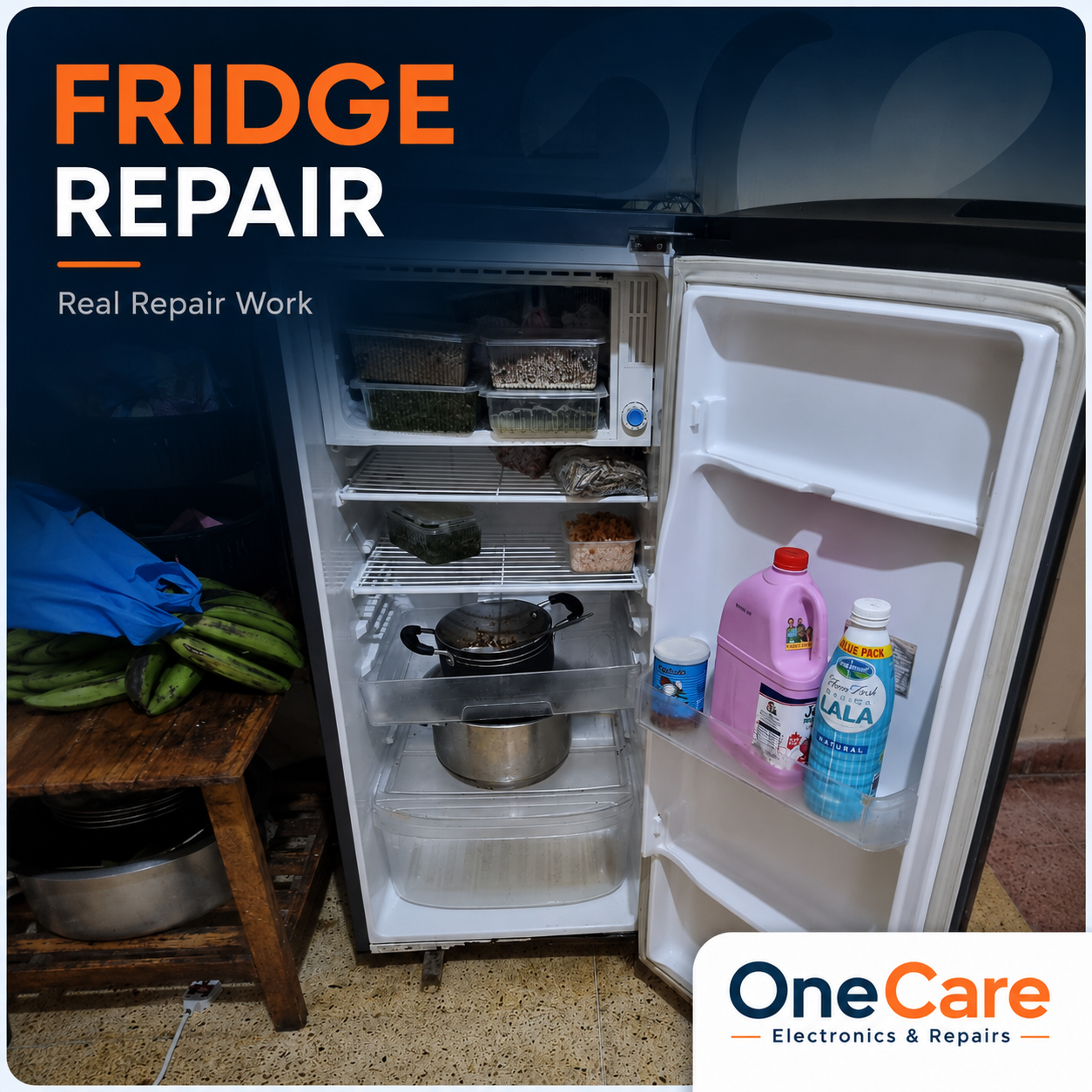 Real fridge repair work by OneCare Electronics and Repairs