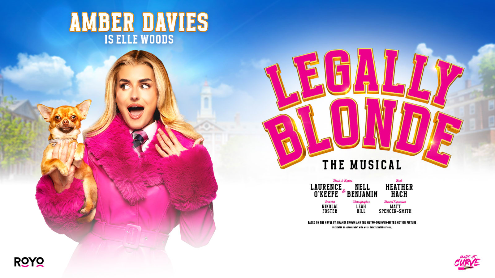 Promotional poster for Legally Blonde The Musical featuring bold pink and gold lettering and production credits.