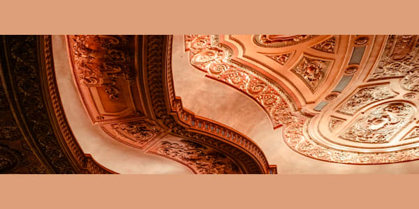 A shot of the ornate ceiling of the Kings Theatre.