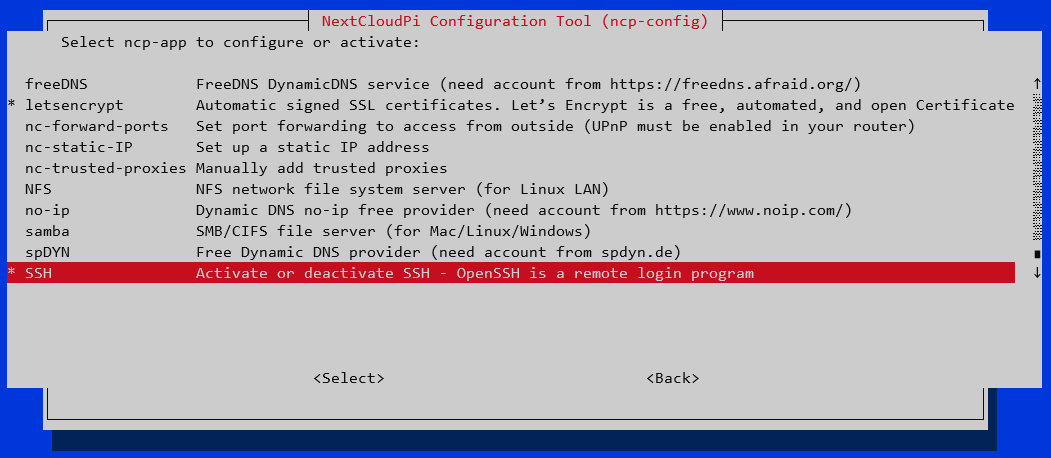 Keyless SSH on NextCloudPi networking ssh menu