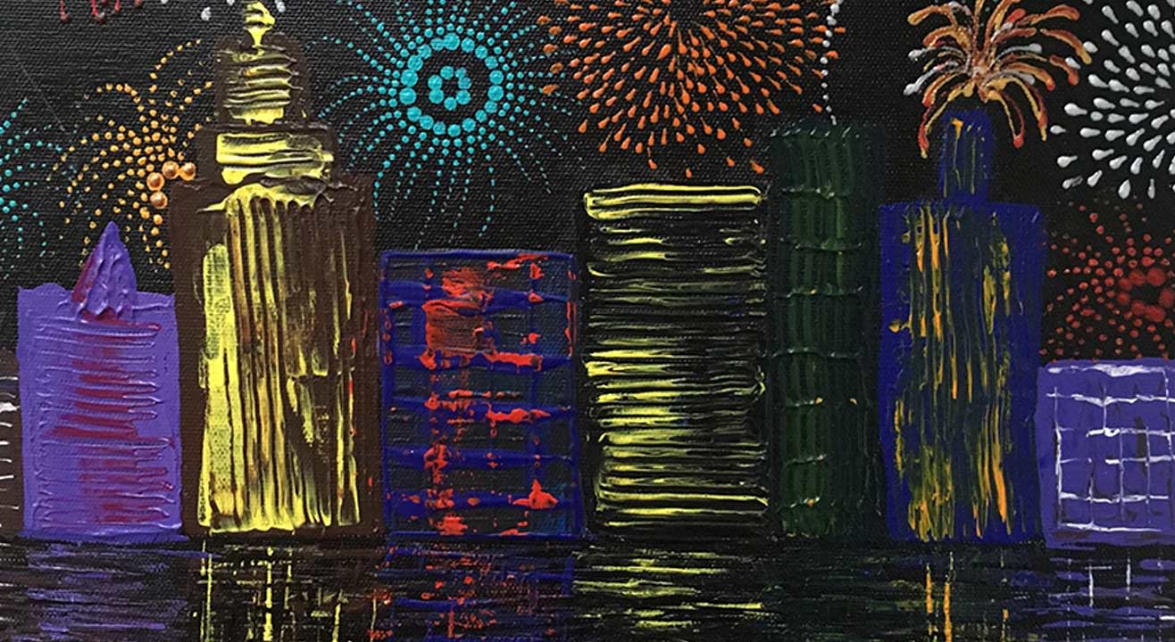 Knife Painting party- New Year’s Celebration Cityscape