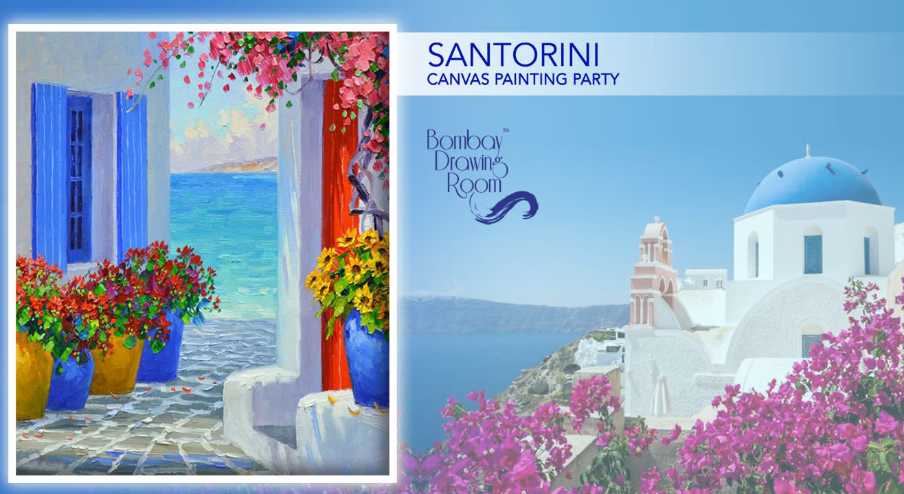 Shimmering Santorini- Canvas Painting Party by Bombay Drawing Room