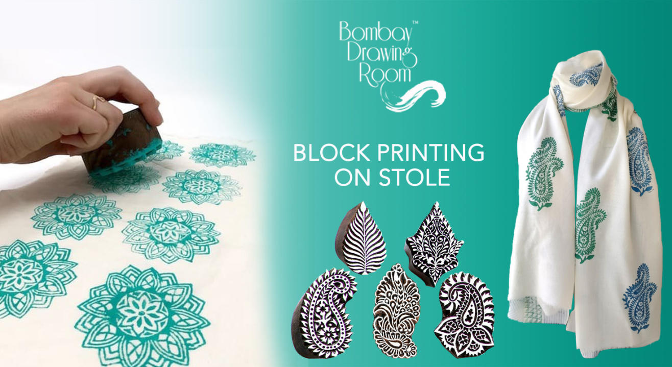 Block Printing on Stole by Bombay Drawing Room