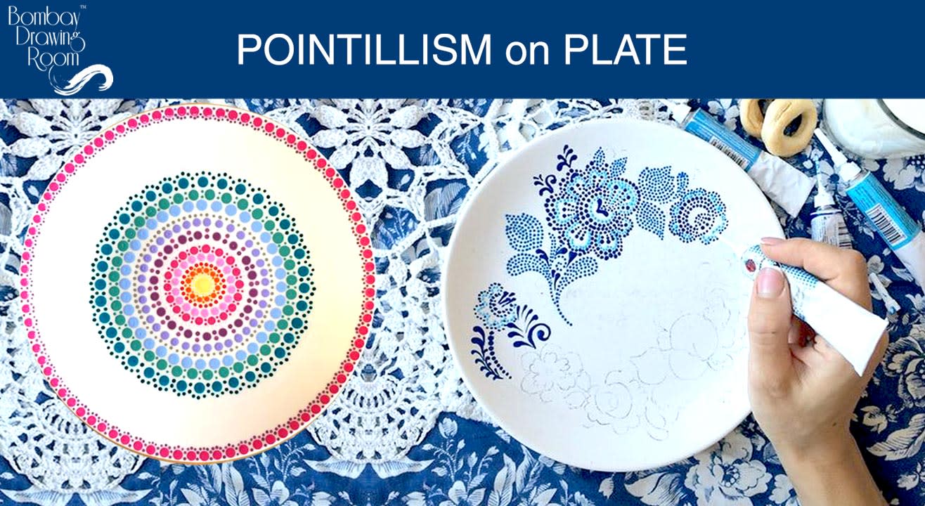 Pointillism on Plate - Painting Party by Bombay Drawing Room