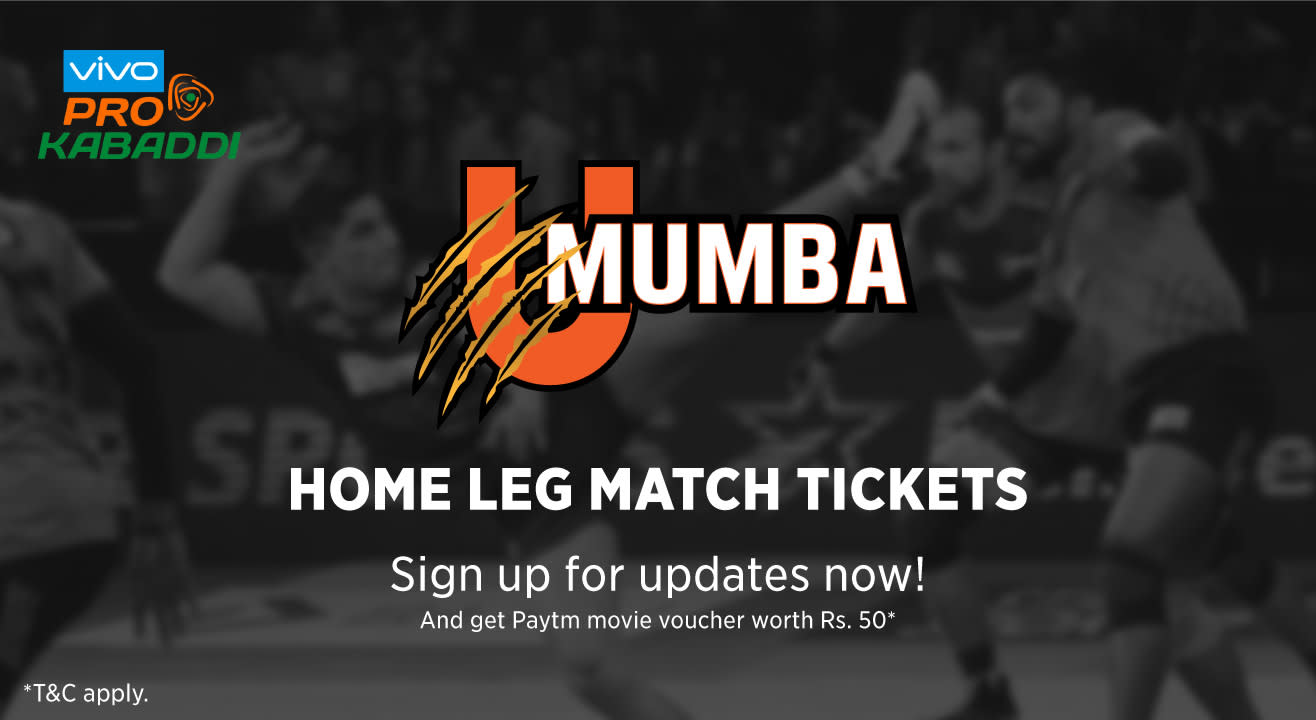 Sign up for updates on the VIVO Pro Kabaddi League 6 - U Mumba Home leg match tickets