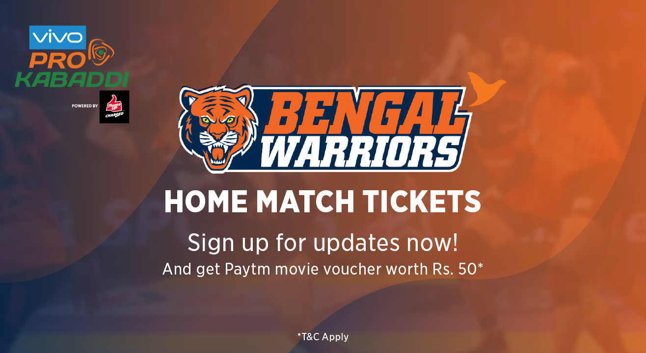 Sign up for updates on the VIVO Pro Kabaddi Season VI - Bengal Warriors Home leg match tickets