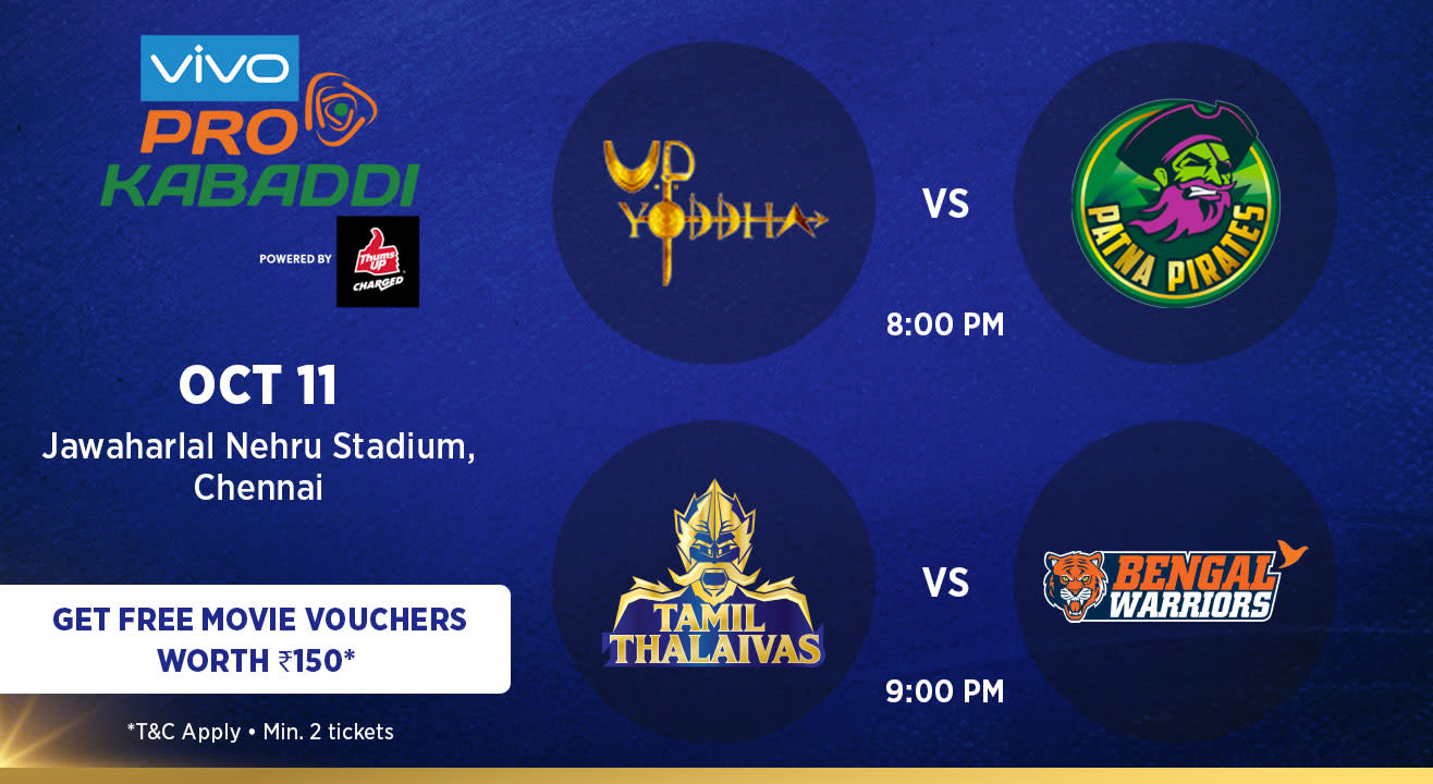 VIVO Pro Kabaddi - UP Yoddha vs Patna Pirates and Tamil Thalaivas vs Bengal Warriors