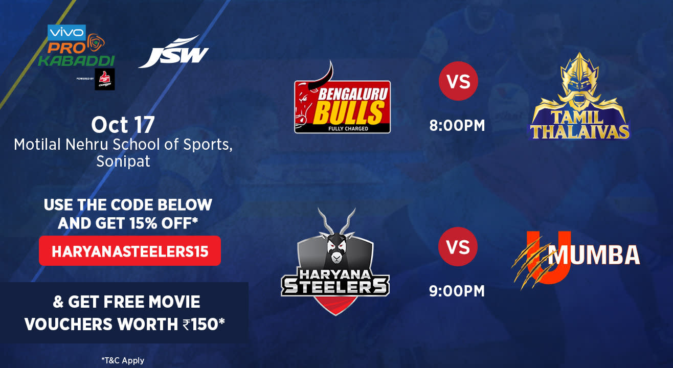 VIVO Pro Kabaddi - Bengaluru Bulls vs Tamil Thalaivas and Haryana Steelers vs U Mumba