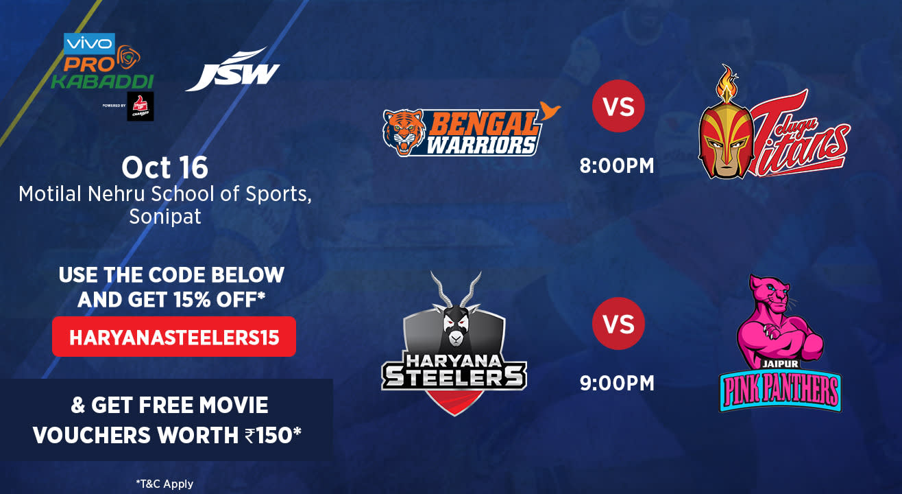 VIVO Pro Kabaddi - Bengal Warriors vs Telugu Titans and Haryana Steelers vs Jaipur Pink Panthers