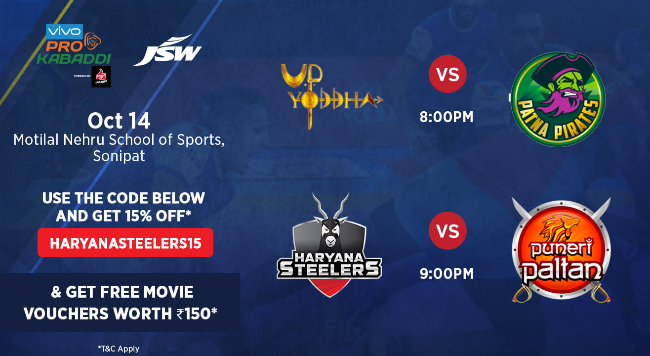 VIVO Pro Kabaddi - U.P. Yoddha vs Patna Pirates and Haryana Steelers vs Puneri Paltan